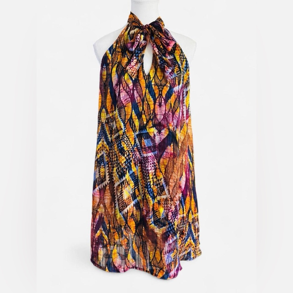 Tyche Abstract Halter Neck Mini Dress Size Large